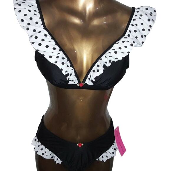 NWT Betsey Johnson Sz L DOTS AMORE Polka Dot Ruffle Bikini Top - Picture 6 of 8